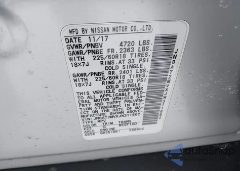 2018 Nissan Rogue Sl z USA, uszkodzony, nr VIN JN8AT2MVXJW311662